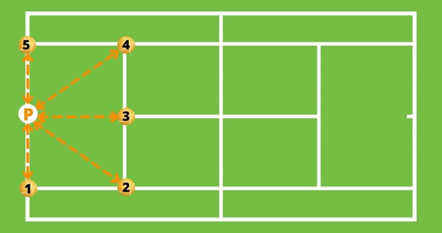Diagrama do spider run com setas indicando sequência de movimentos