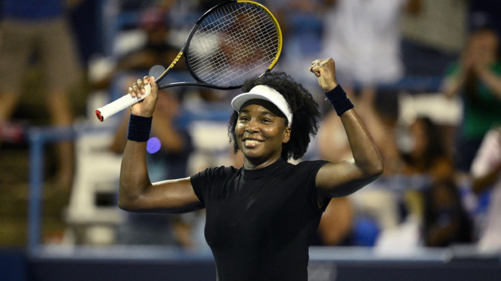Venus Williams celebrating victory at age 45 in DC Open