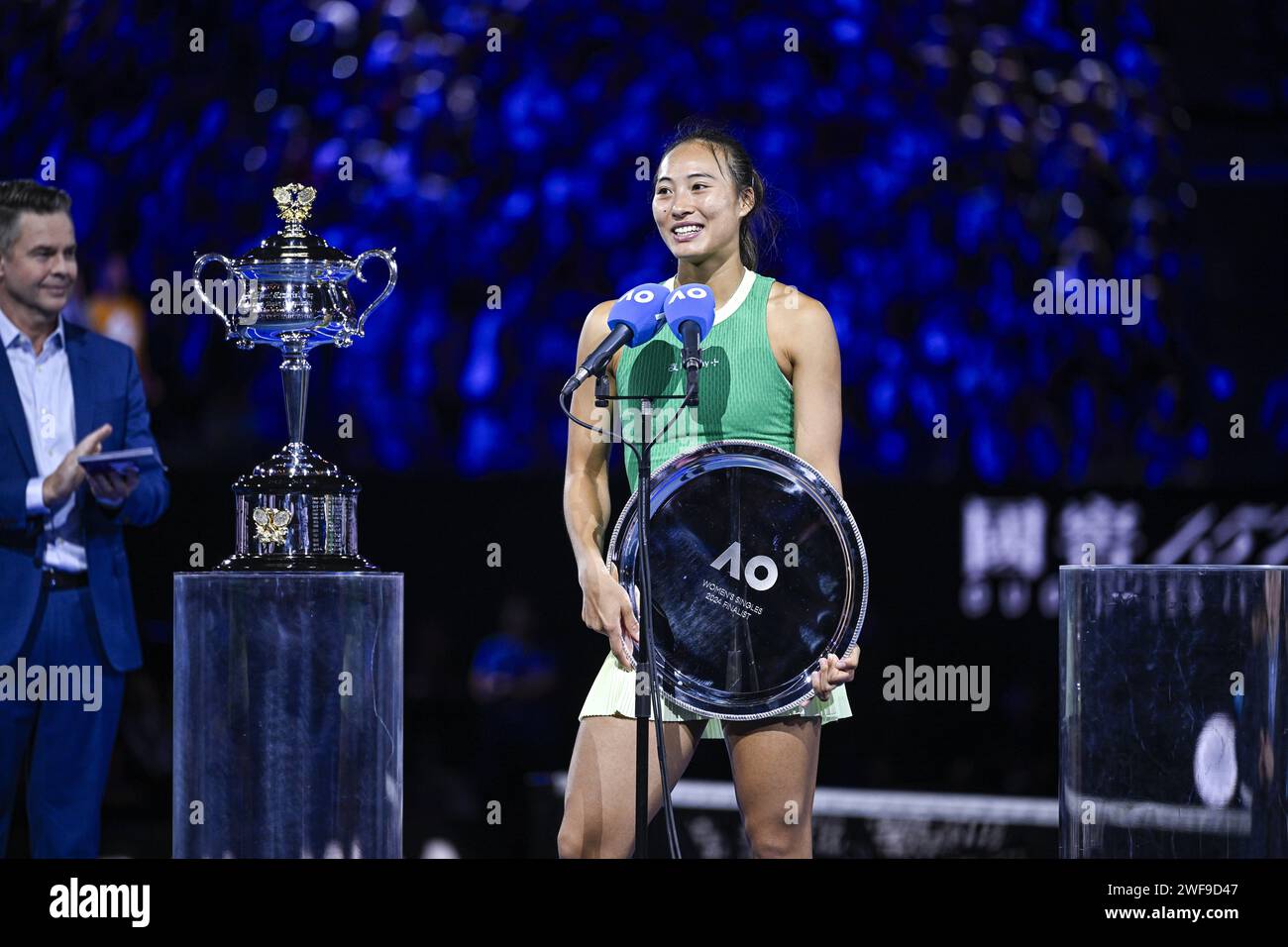 Zheng Qinwen in action at Australian Open 2024 final